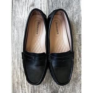 Women Beauseen Leather Moccasin, Black, Size 10.5